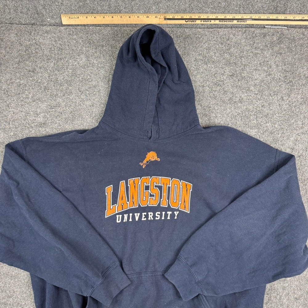 Gildan Hoodie Mens Size 2XL Navy Blue Langston University Lions Graphic Fleece
